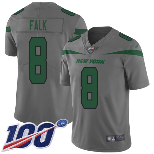 New York Jets Limited Gray Men Luke Falk Jersey NFL Football #8 100th Season Inverted Legend